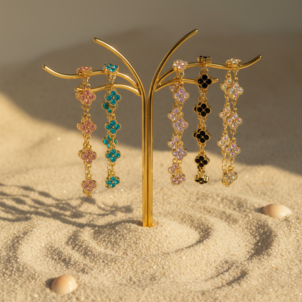 5 bracelets sur portant dans le sable