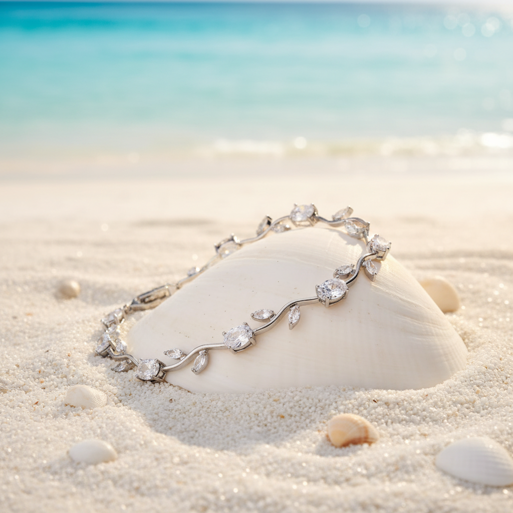 Bracelet argenté blanc sur coquillage
