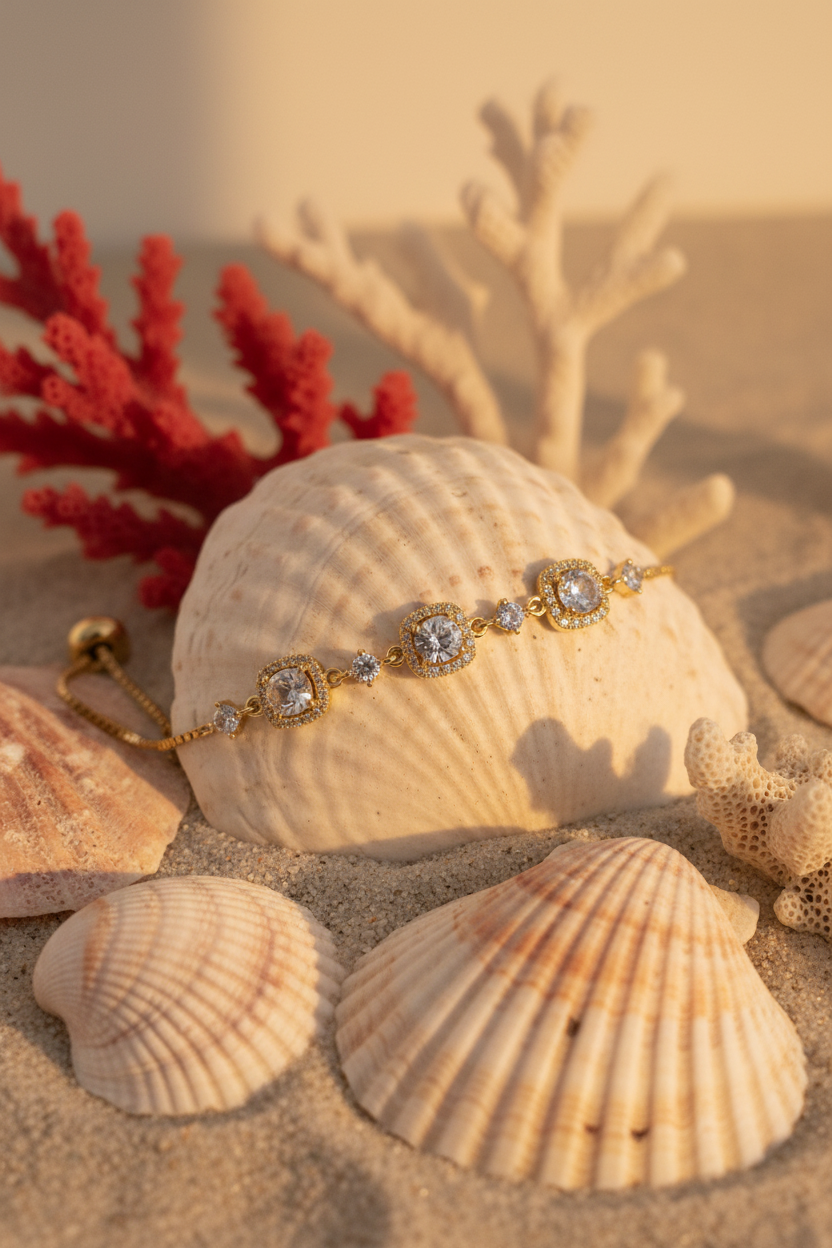 Bracelet doré cristaux coquillages