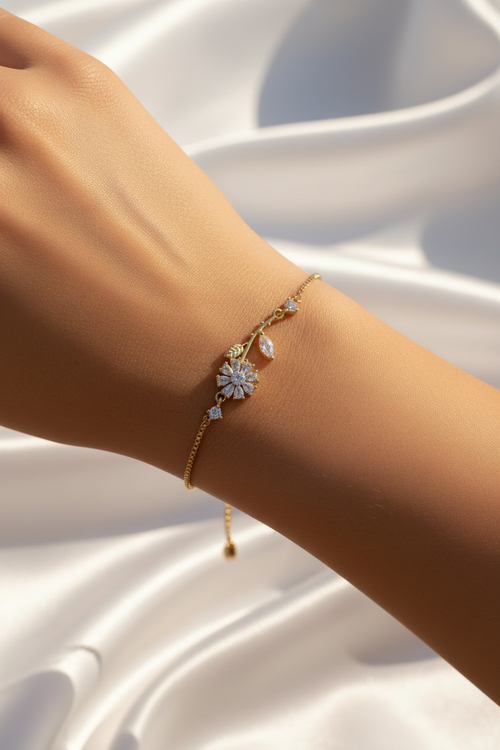 Bracelet fleur strass - soie blanche
