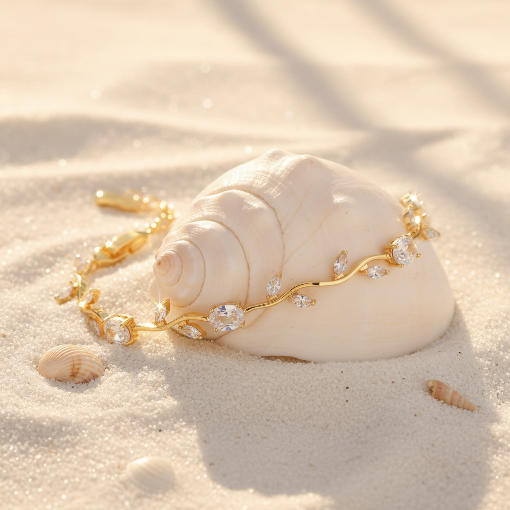 Bracelet or blanc sur coquillage