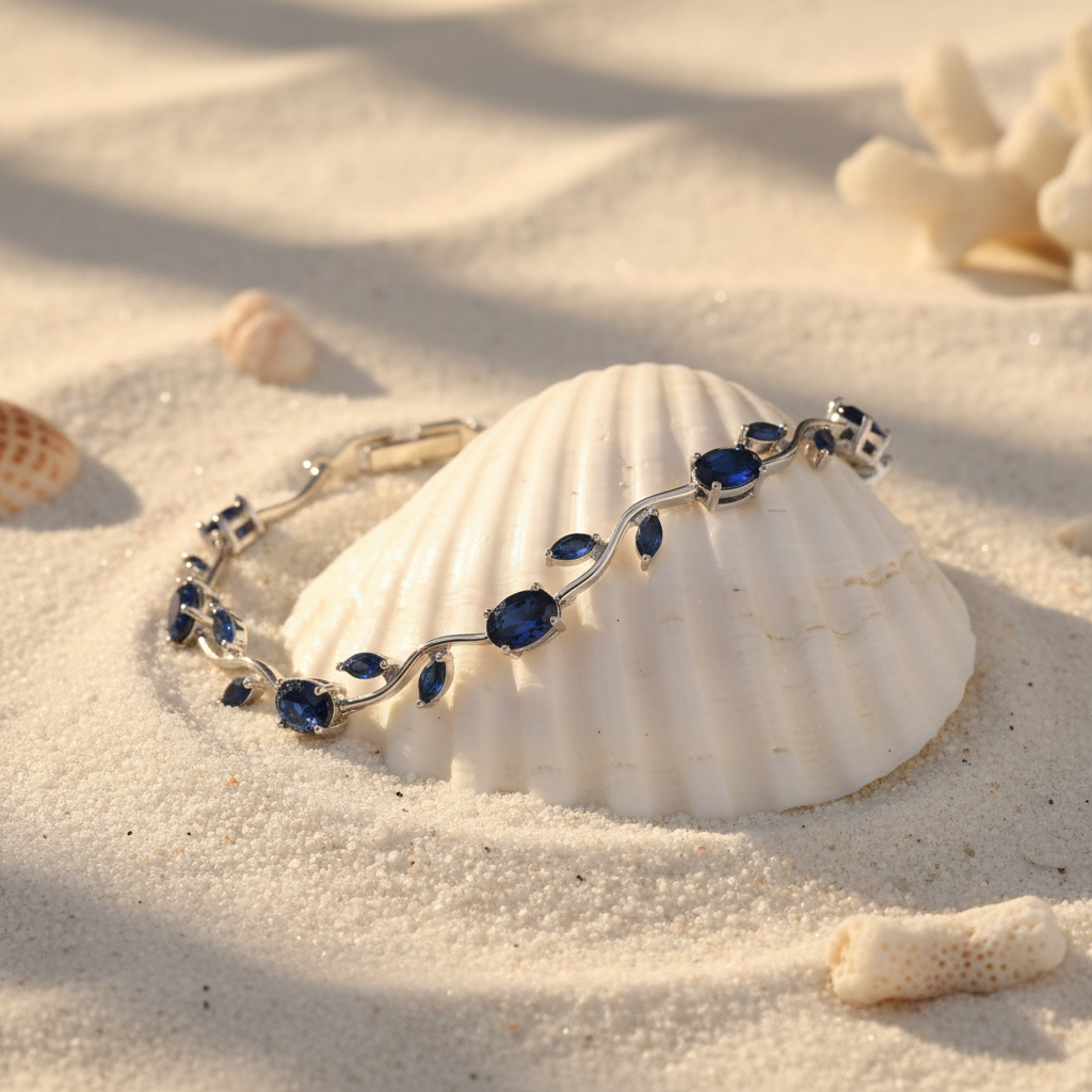 Bracelet silver blue saphir sur coquillage