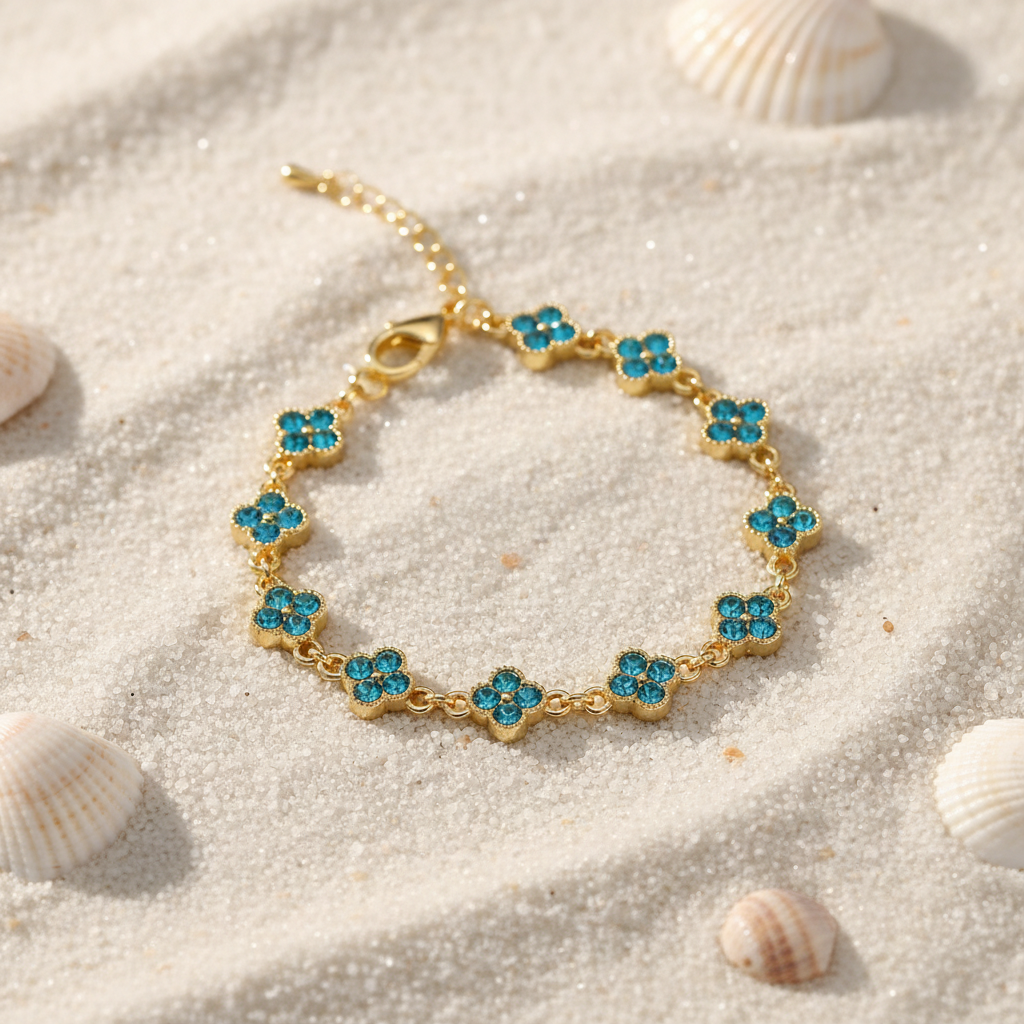 Bracelet trèfles turquoise sur sable