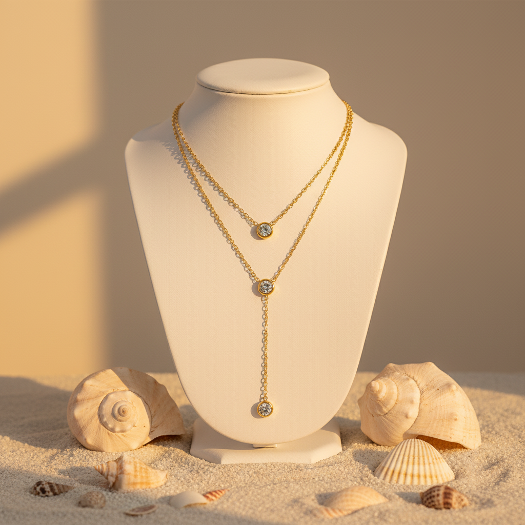 Collier sur présentoir avec coquillages